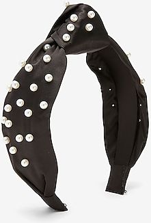 Satin Knotted Pearl Headband Women's Black