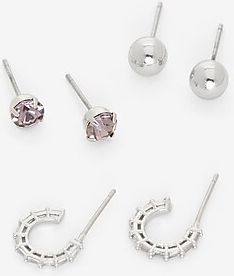 Set Of 3 Birthstone Earrings Women's Purple