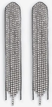 Rhinestone Fringe Arrow Drop Earrings Women's Silver