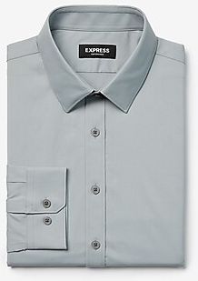 Slim Solid Wrinkle-Resistant Performance Dress Shirt Gray Men's XS