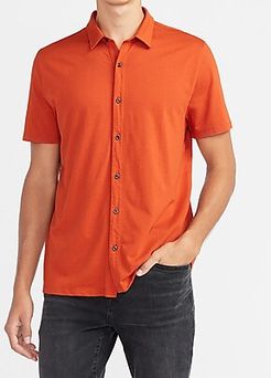 Slim Solid Short Sleeve Soft Shirt Orange Men's XS