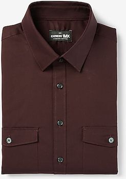 Slim Solid Double Pocket Stretch Cotton 1Mx Dress Shirt Purple Men's XS