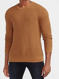 Waffle Knit Crew Neck Sweater Brown Men's XS