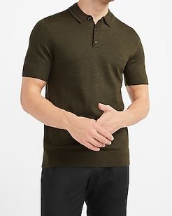 Solid Merino Wool-Blend Short Sleeve Polo Sweater Green Men's XS