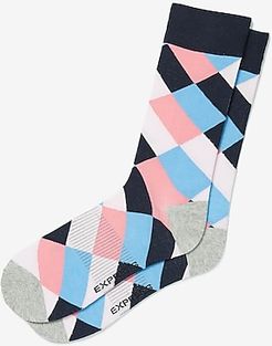 Color Block Diamond Print Dress Socks