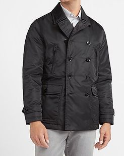 Black Water-Resistant Double Breasted Trench Coat