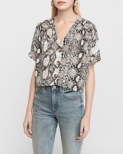 Printed Button Front Dolman Sleeve Tee Women's Neutral Print