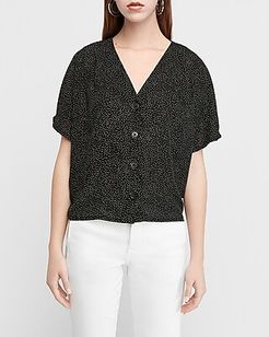 Printed Button Front Dolman Sleeve Tee Black Print Women's XXS