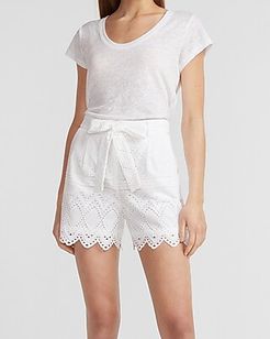 Super High Waisted Lace Belted Shorts Women's White
