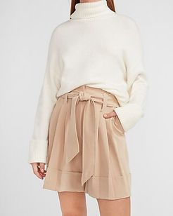 Super High Waisted Belted Pleated Twill Shorts Women's Beige