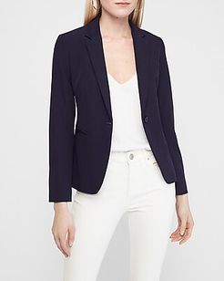 Supersoft Twill Notch Collar One Button Cropped Business Blazer Blue Women's 00