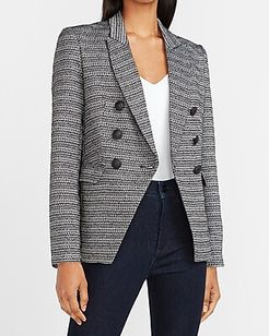 Textured Metallic Double Breasted Cropped Business Blazer Women's Black White