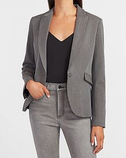 Pinstripe Peak Label One Button Cropped Business Blazer Women's Gray Stripe