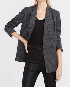 Textured Double Breasted Cropped Business Blazer Women's Black White