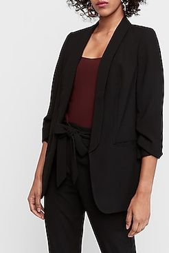 Ruched Sleeve Oversized Boyfriend Blazer Women's Pitch Black