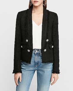 Button Front Boucle Cropped Business Blazer Women's Pitch Black