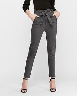 High Waisted Paperbag Trouser Pant Women's Dark Gray