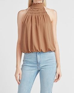 Smocked Mock Neck Tank Women's Pecan