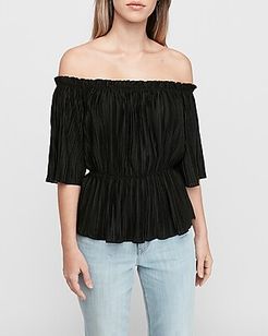 Off The Shoulder Pleated Top Black Women's XS