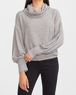 Ribbed Cowl Neck Banded Bottom Tee Gray Women's XS
