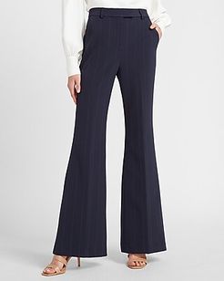 Super High Waisted Pinstripe Button Tab Flare Pant Women's Navy Stripe