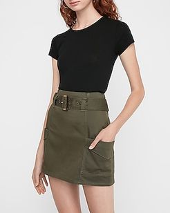 High Waisted Belted Utility Mini Skirt Women's Olive Green