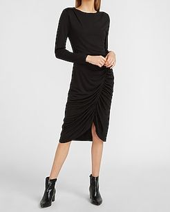 Ruched Long Sleeve  Dress Women's Pitch Black
