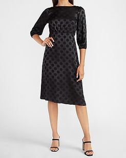 Jacquard Dot Puff Sleeve Midi Dress Women's Pitch Black