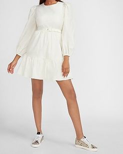 Belted Puff Sleeve Dress Women's Swan