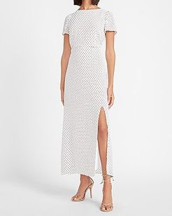 Printed Short Sleeve Slit Front Maxi Dress Women's White Print
