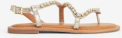 Embellished Rhinestone Thong Sandals Women's Gold