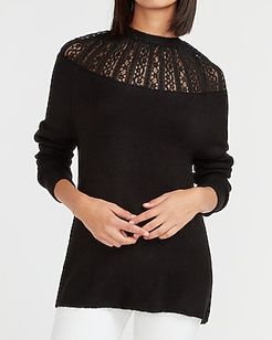 Lace Pieced Crew Neck Sweater Women's Pitch Black