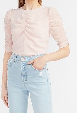 Metallic Clip Dot Puff Sleeve Top Pink Women's XS