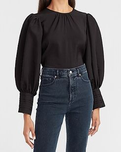 Pleated Extreme Balloon Sleeve Top Women's Pitch Black