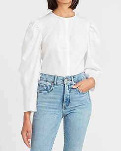 Ruched Front Puff Sleeve Top Women's White