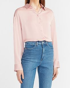 Oversized Satin Portofino Shirt Pink Women's XXS