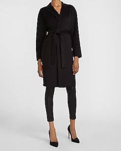 Belted Wrap Front Wool Coat Women's Pitch Black