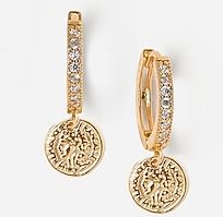 Tess + Tricia Gold Coin Huggie Hoop Earrings Women's Gold