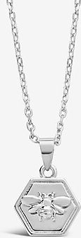 Sterling Forever Hexagon Bee Pendant Necklace Women's Silver