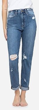 Flying Monkey Super High Waisted Distressed Mom Jeans, Women's Size:31