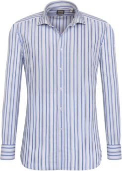 Camicia trendy bianca a righe blu e azzurre, slim francese