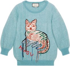 Mohair sweater with cat intarsia