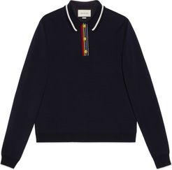 Knit cotton long-sleeve polo