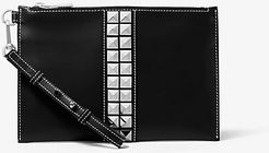 Studded Calf Leather Wristlet