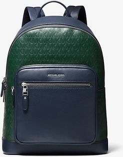 Hudson Two-Tone Logo Debossed Leather Backpack