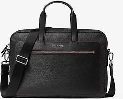 Hudson Logo and Crossgrain Leather Briefcase