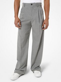 Pinstripe Stretch Wool Pleated Trousers