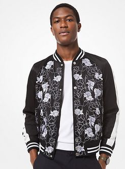 Floral Embroidered Satin Varsity Jacket