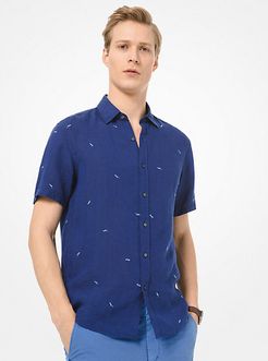 Sunglass-Print Linen Short-Sleeve Shirt