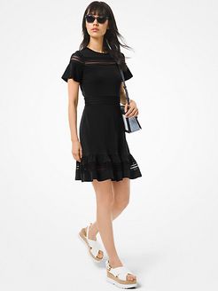 Crepe Jersey and Mesh Ruffled Dress